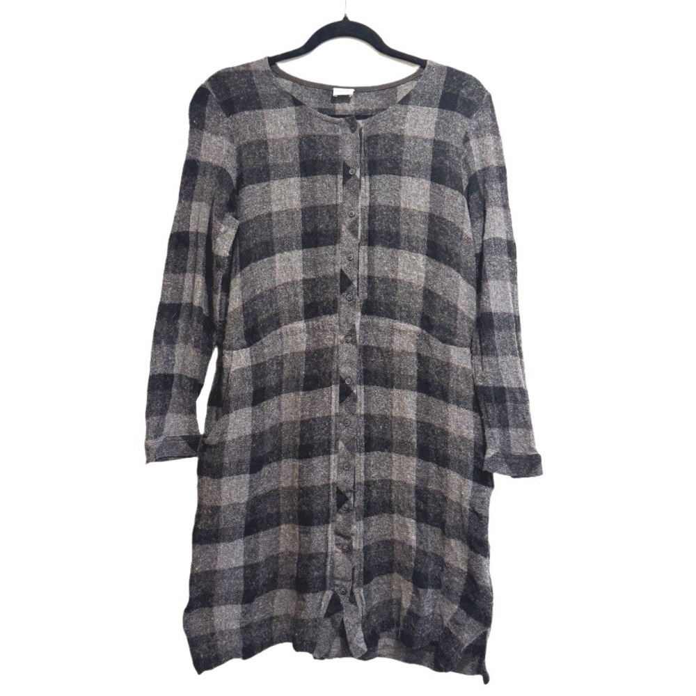 Poetry Flannel Button Gray Red Plaid Long Sleeve Mini Shirt Dress Wool‎ Blend 8